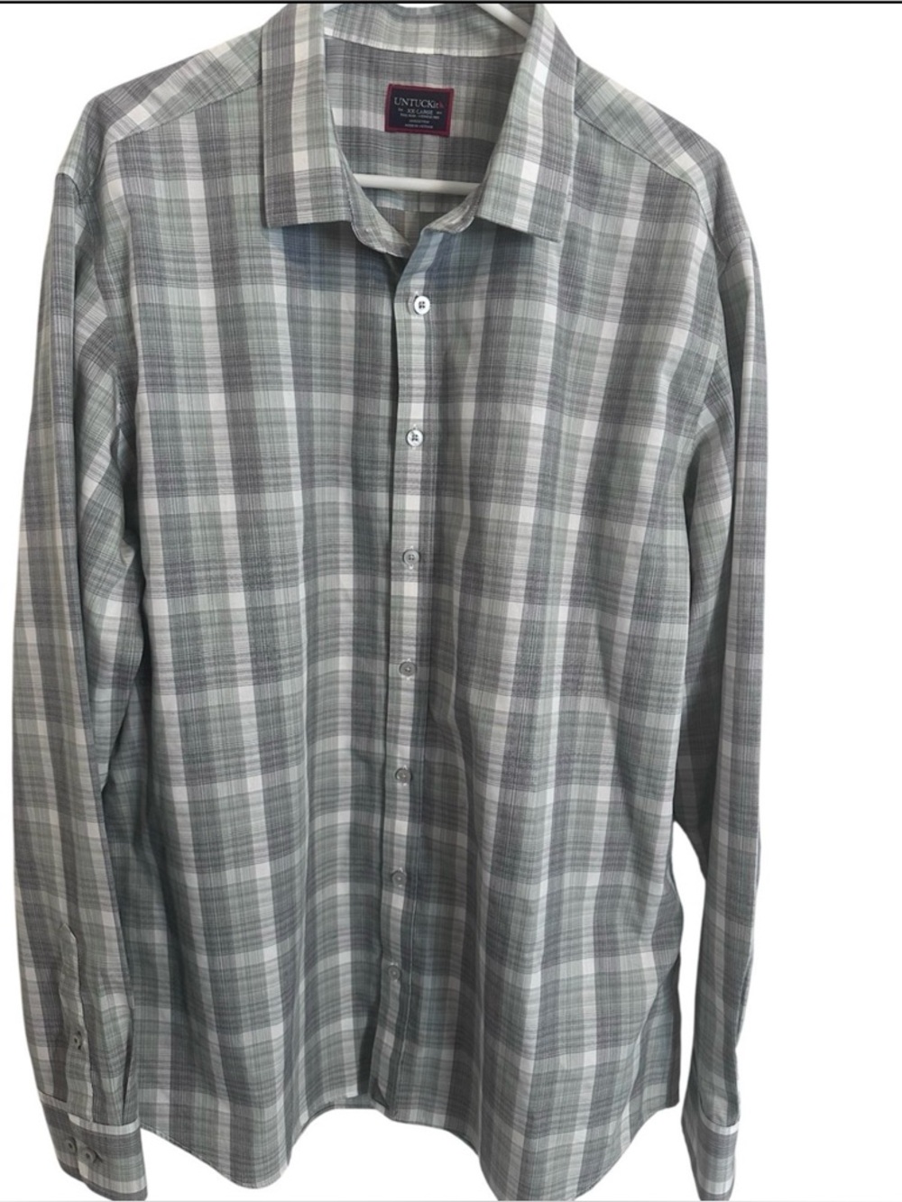 UNTUCKit XXL Tall Slim Fit Wrinkle-Free Plaid Button Up Shirt Gray Green